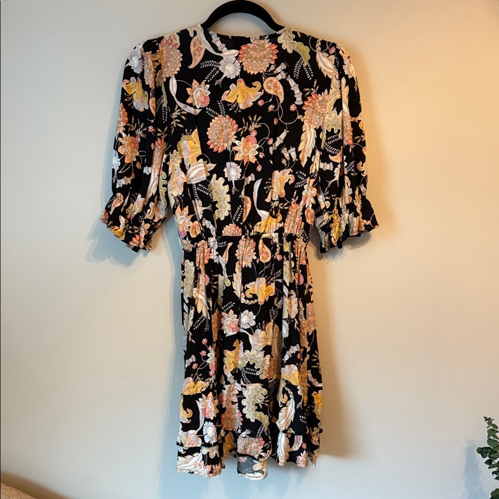 Floral Black Dress with Pink and Yellow Accents - Picture 4 of 5